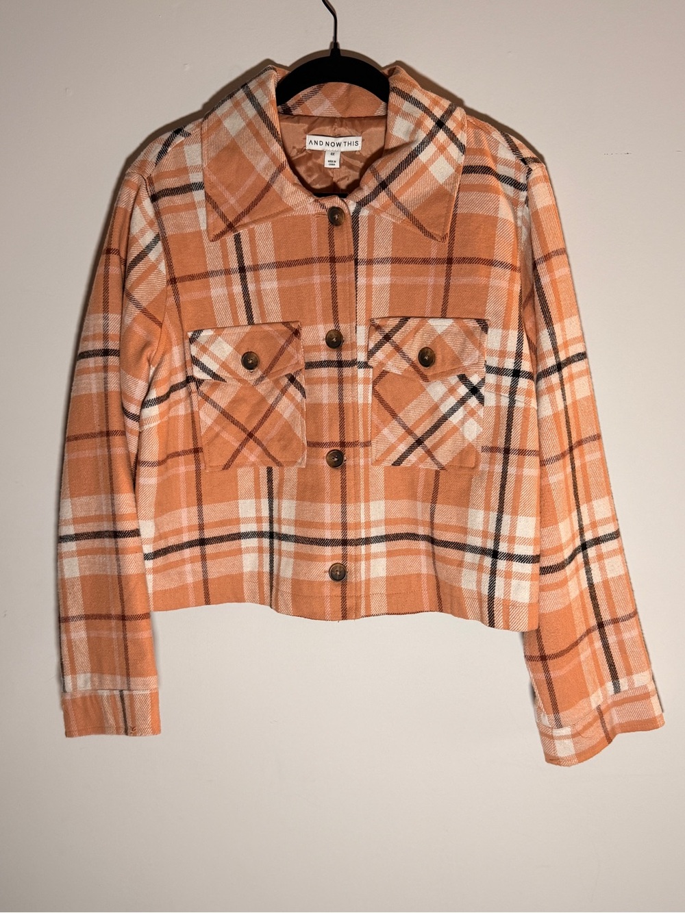 Apricot Plaid Cropped Flannel Shacket